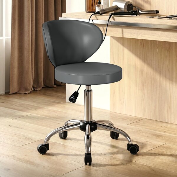 HOMCOM Sgabello con ruote in PU regolabile con schienale, Grigio | Aosom Italy