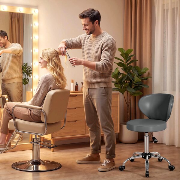 HOMCOM Sgabello con ruote in PU regolabile con schienale, Grigio | Aosom Italy