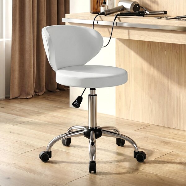 HOMCOM Sgabello con ruote in PU regolabile con schienale, Bianco | Aosom Italy