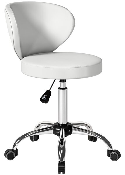 HOMCOM Sgabello con ruote in PU regolabile con schienale, Bianco | Aosom Italy