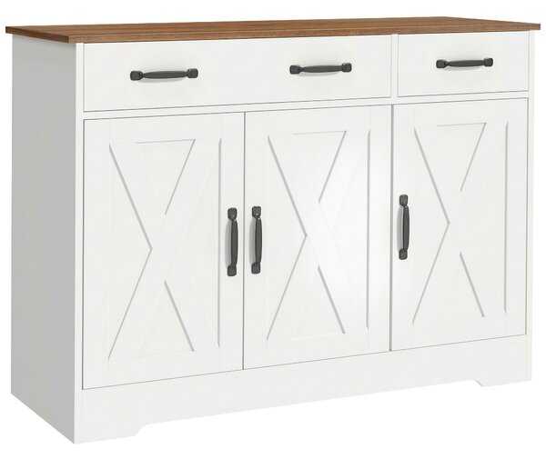 HOMCOM Buffet cucina con 3 ante fienile, 2 cassetti e ripiani, 108x40x81 cm, Bianco | Aosom Italy