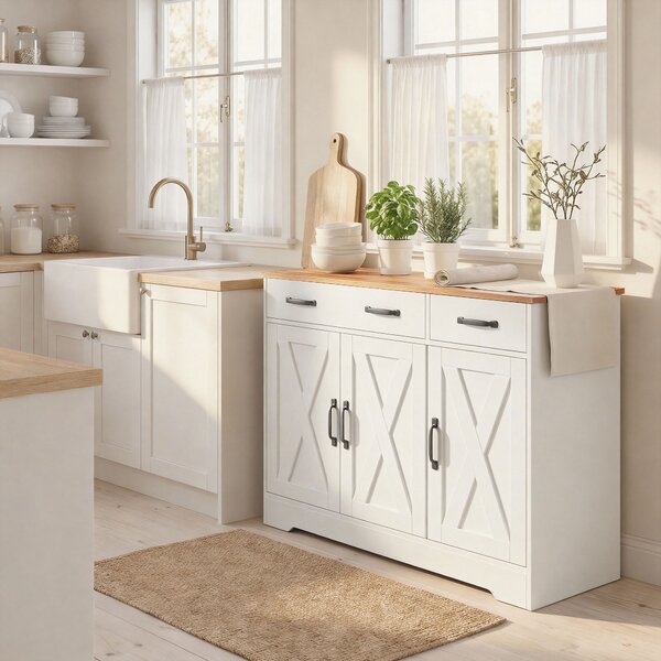 HOMCOM Buffet cucina con 3 ante fienile, 2 cassetti e ripiani, 108x40x81 cm, Bianco | Aosom Italy