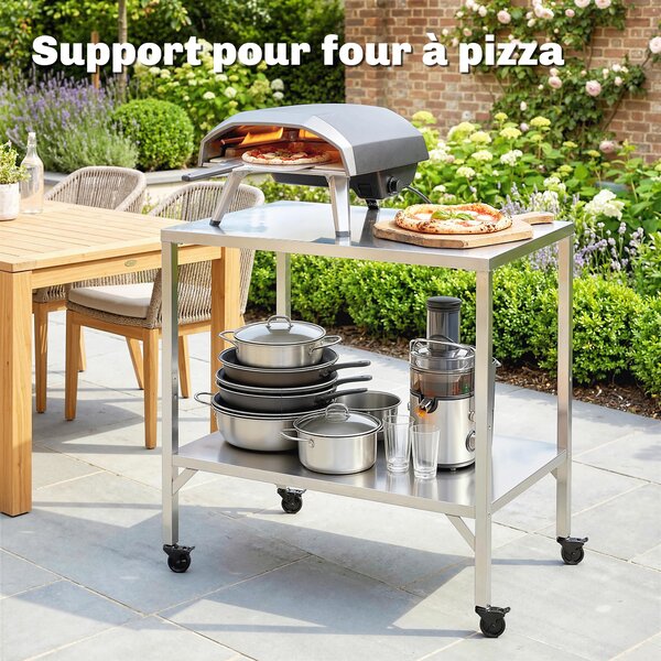 Outsunny Carrello barbecue in acciaio inox con piano lavoro e ruote, 85x60x92 cm | Aosom Italy