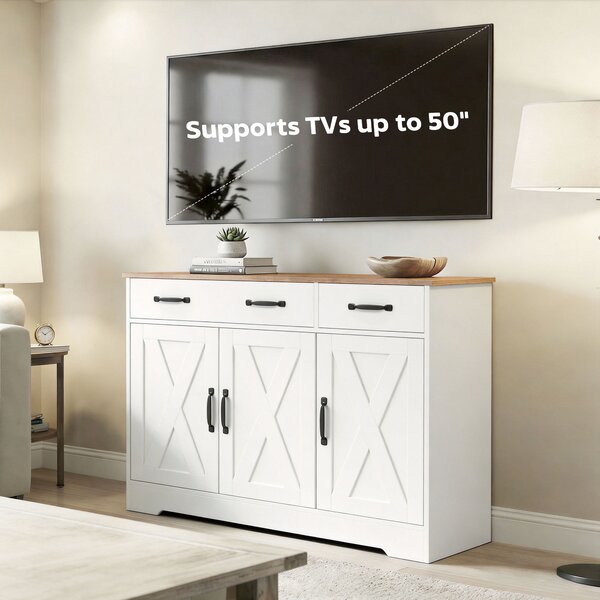 HOMCOM Buffet cucina con 3 ante fienile, 2 cassetti e ripiani, 108x40x81 cm, Bianco | Aosom Italy