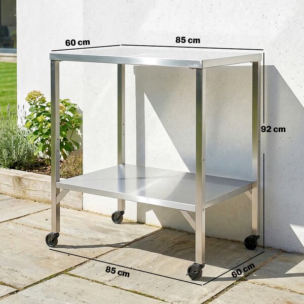 Outsunny Carrello barbecue in acciaio inox con piano lavoro e ruote, 85x60x92 cm | Aosom Italy