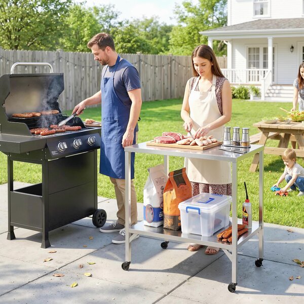 Outsunny Carrello barbecue in acciaio inox con piano lavoro e ruote, 85x60x92 cm | Aosom Italy