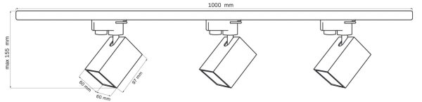 Faretto per sistema a binario SQUARE 3xGU10/10W/230V + 1 m rotaia sistema