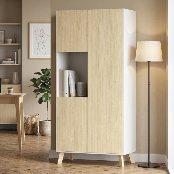 HOMCOM Armadio cucina 170 cm con vano aperto e ripiani regolabili, Legno naturale | Aosom Italy