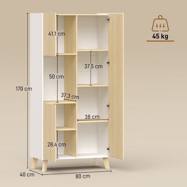 HOMCOM Armadio cucina 170 cm con vano aperto e ripiani regolabili, Legno naturale | Aosom Italy