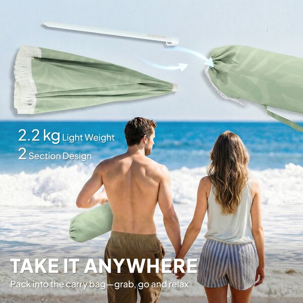 Outsunny Ombrellone spiaggia Ø180 cm con inclinazione e borsa, Verde | Aosom Italy