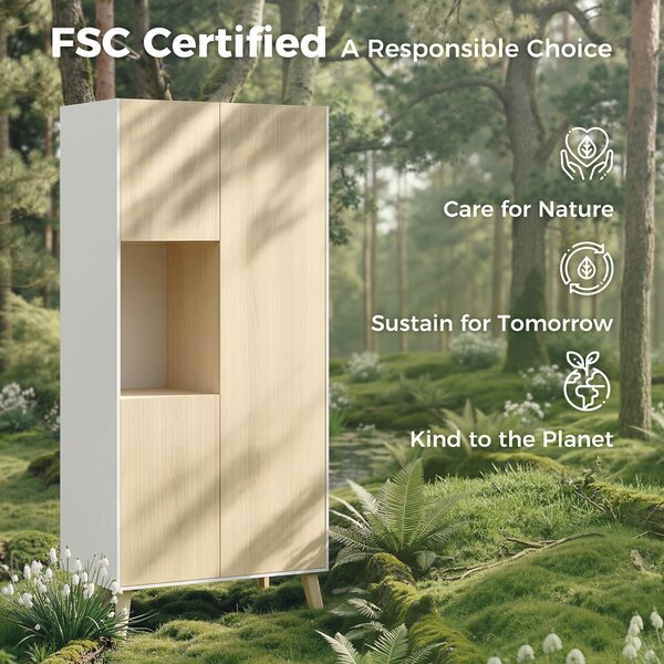 HOMCOM Armadio cucina 170 cm con vano aperto e ripiani regolabili, Legno naturale | Aosom Italy