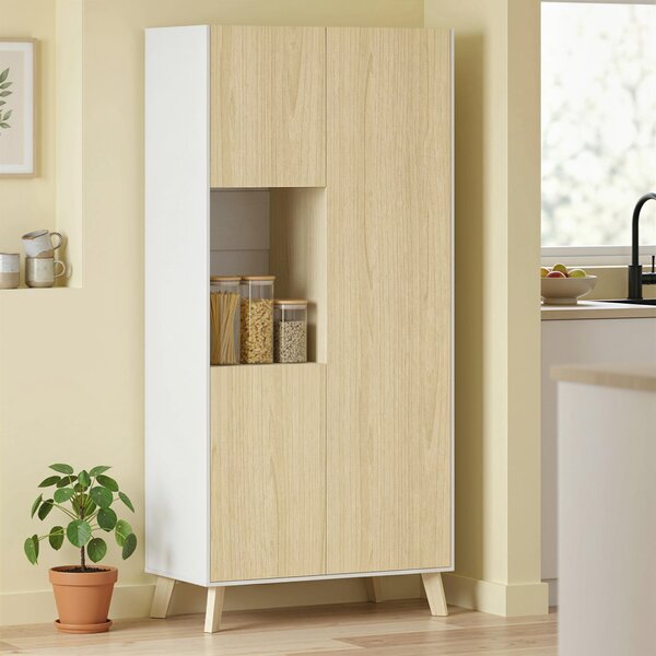 HOMCOM Armadio cucina 170 cm con vano aperto e ripiani regolabili, Legno naturale | Aosom Italy