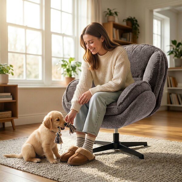 HOMCOM Poltrona wingback in velluto girevole 360° con base a stella, Grigio | Aosom Italy