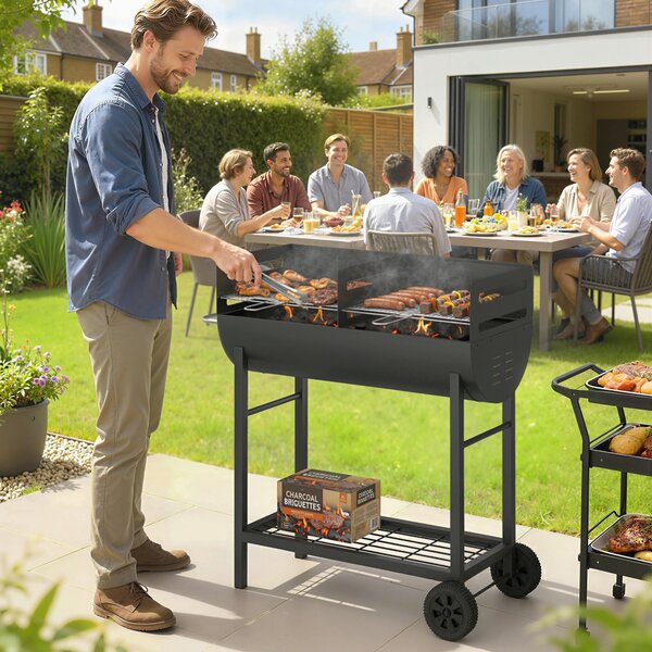 Outsunny Barbecue carbone con griglia regolabile e ripiano, 103x46,5x100 cm | Aosom Italy