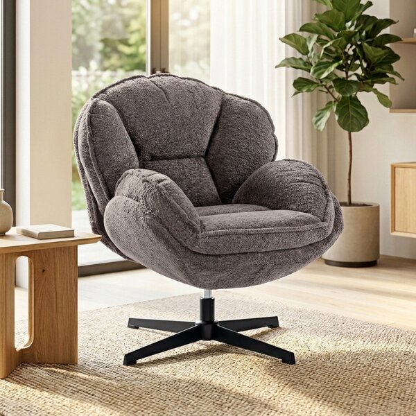 HOMCOM Poltrona wingback in velluto girevole 360° con base a stella, Grigio | Aosom Italy