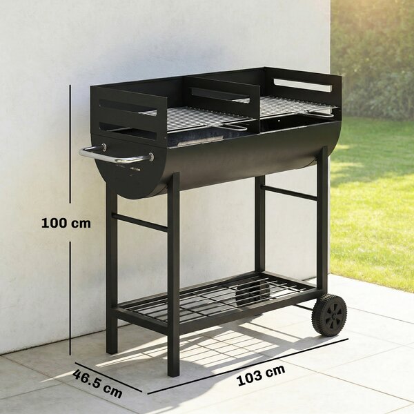 Outsunny Barbecue carbone con griglia regolabile e ripiano, 103x46,5x100 cm | Aosom Italy