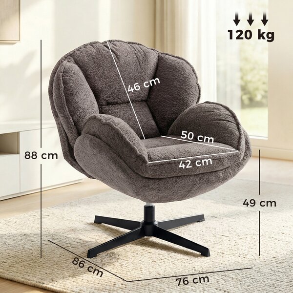 HOMCOM Poltrona wingback in velluto girevole 360° con base a stella, Grigio | Aosom Italy