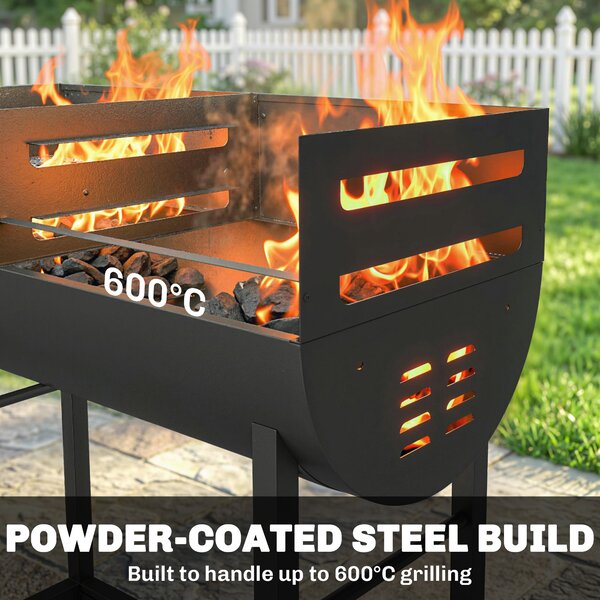 Outsunny Barbecue carbone con griglia regolabile e ripiano, 103x46,5x100 cm | Aosom Italy
