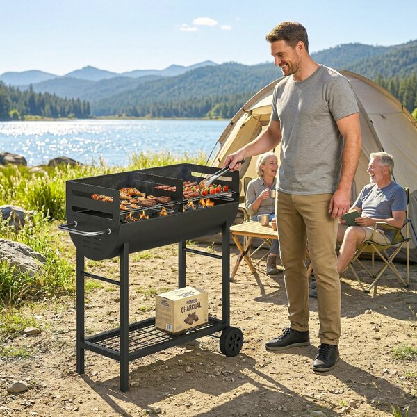 Outsunny Barbecue carbone con griglia regolabile e ripiano, 103x46,5x100 cm | Aosom Italy