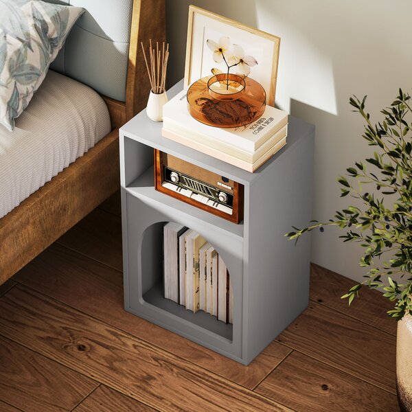 HOMCOM Set 2 comodini con scomparti aperti e design ad arco, 40x30x60 cm, Grigio | Aosom Italy