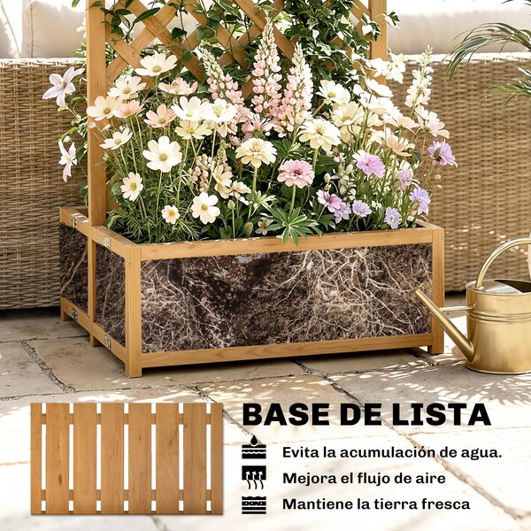 Outsunny Fioriera con grigliato e doppia cassetta pieghevole, 73x70x170 cm, Legno naturale | Aosom Italy