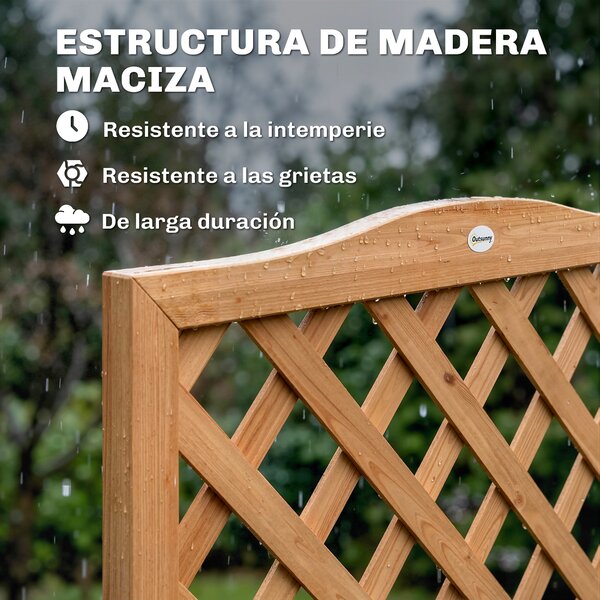 Outsunny Fioriera con grigliato e doppia cassetta pieghevole, 73x70x170 cm, Legno naturale | Aosom Italy