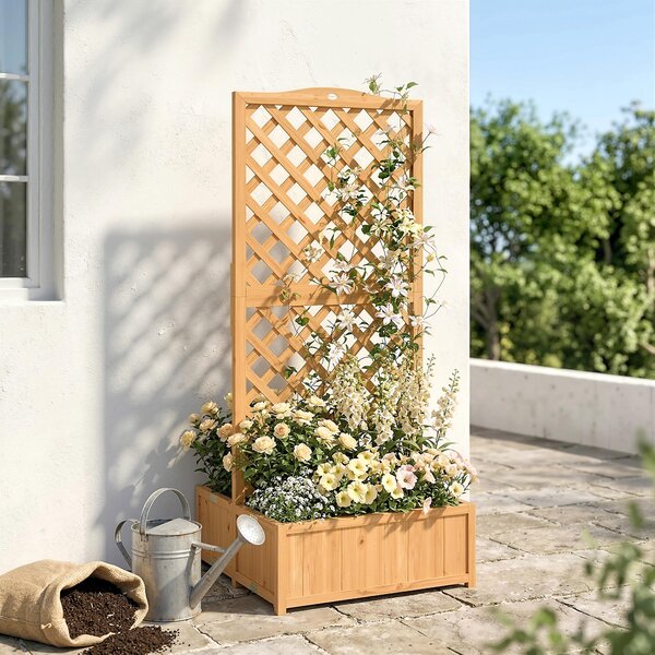 Outsunny Fioriera con grigliato e doppia cassetta pieghevole, 73x70x170 cm, Legno naturale | Aosom Italy