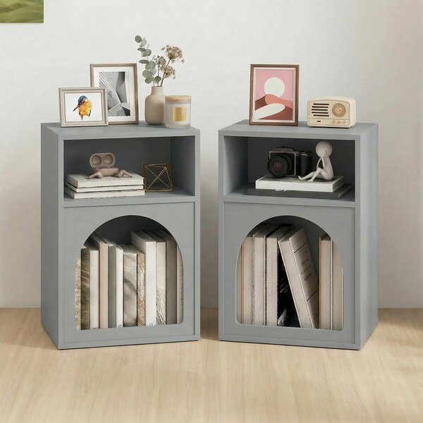 HOMCOM Set 2 comodini con scomparti aperti e design ad arco, 40x30x60 cm, Grigio | Aosom Italy