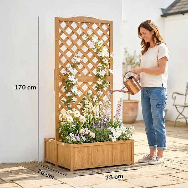 Outsunny Fioriera con grigliato e doppia cassetta pieghevole, 73x70x170 cm, Legno naturale | Aosom Italy