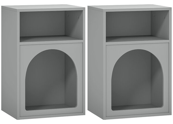 HOMCOM Set 2 comodini con scomparti aperti e design ad arco, 40x30x60 cm, Grigio | Aosom Italy