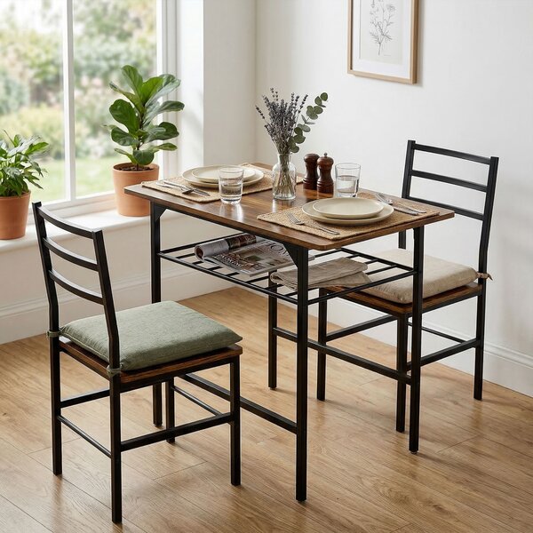 HOMCOM Set tavolo pranzo con 2 sedie e struttura in metallo, Marrone | Aosom Italy