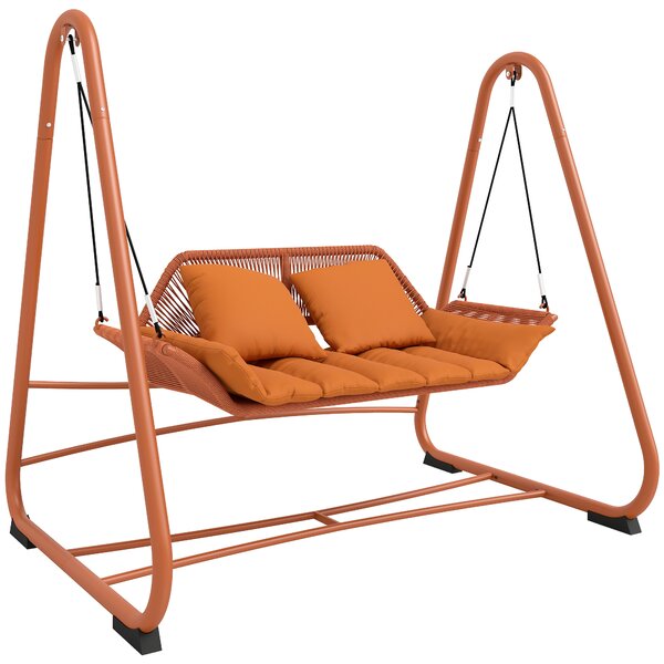Outsunny Dondolo giardino con cuscini e telaio in metallo, 174x120x162 cm, Terracotta | Aosom Italy