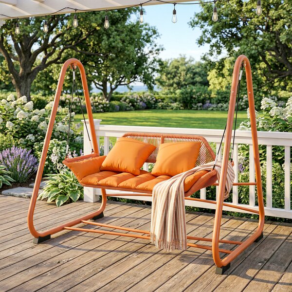 Outsunny Dondolo giardino con cuscini e telaio in metallo, 174x120x162 cm, Terracotta | Aosom Italy