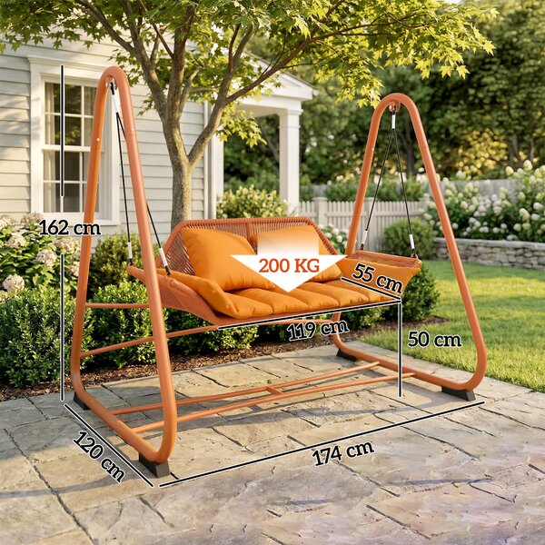 Outsunny Dondolo giardino con cuscini e telaio in metallo, 174x120x162 cm, Terracotta | Aosom Italy