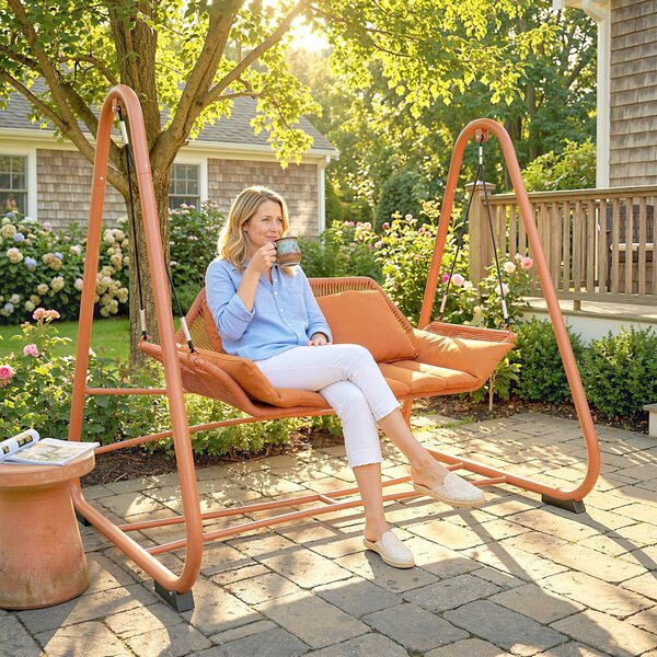 Outsunny Dondolo giardino con cuscini e telaio in metallo, 174x120x162 cm, Terracotta | Aosom Italy