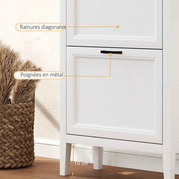 HOMCOM Scarpiera stretta 18 paia con 3 cassetti ribaltabili, Bianco | Aosom Italy