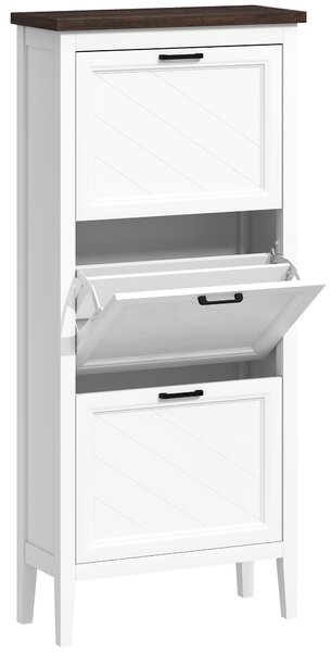 HOMCOM Scarpiera stretta 18 paia con 3 cassetti ribaltabili, Bianco | Aosom Italy
