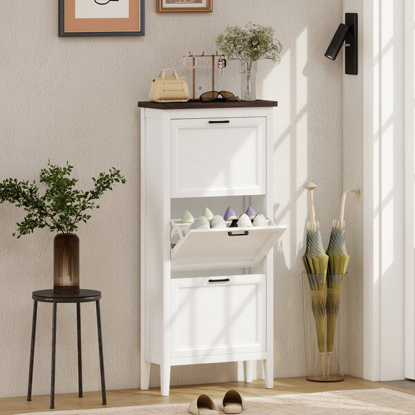 HOMCOM Scarpiera stretta 18 paia con 3 cassetti ribaltabili, Bianco | Aosom Italy