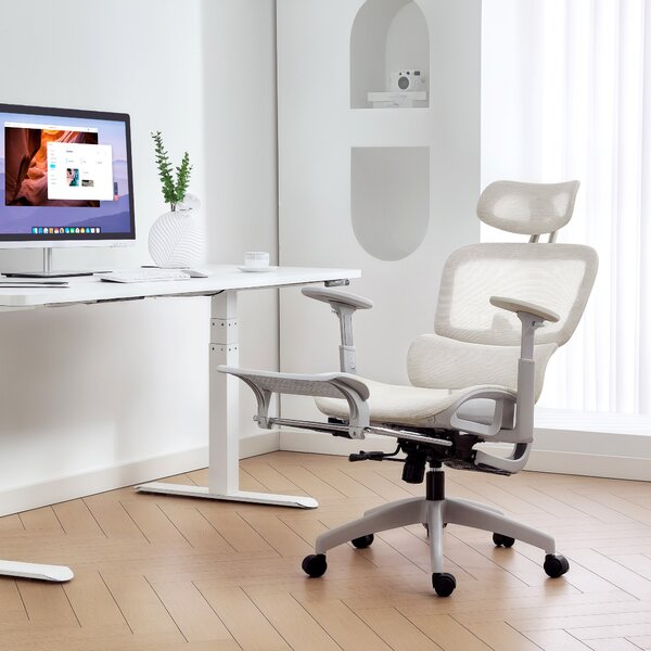HOMCOM Sedia ufficio ergonomica in rete reclinabile con poggiatesta, Beige | Aosom Italy