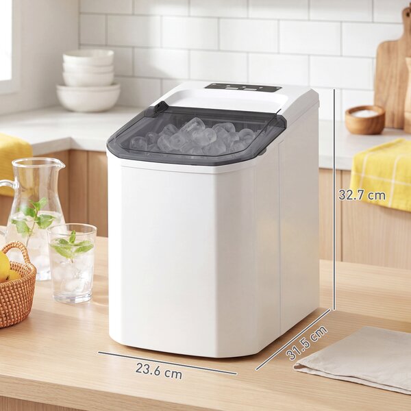 HOMCOM Macchina ghiaccio 12 kg/24h con 2 dimensioni e serbatoio 1,5L, Bianco | Aosom Italy