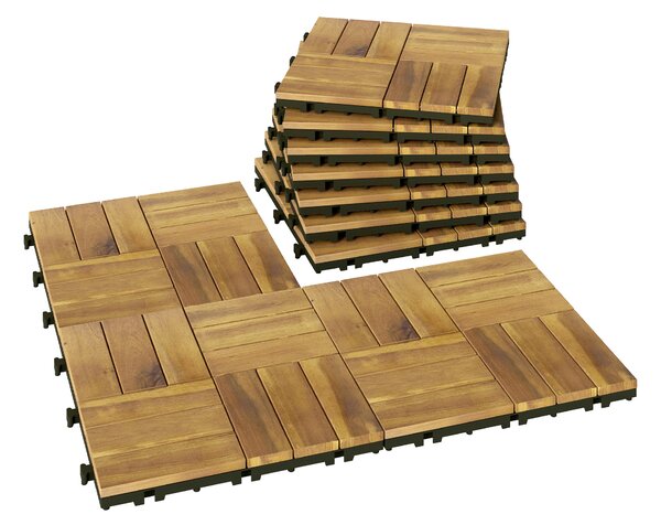 Outsunny Set 10 piastrelle da esterno in legno, 31x31 cm, Legno naturale | Aosom Italy