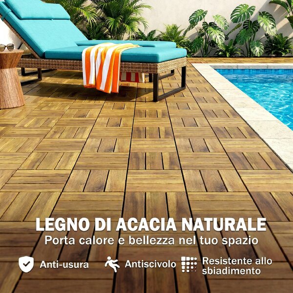 Outsunny Set 10 piastrelle da esterno in legno, 31x31 cm, Legno naturale | Aosom Italy