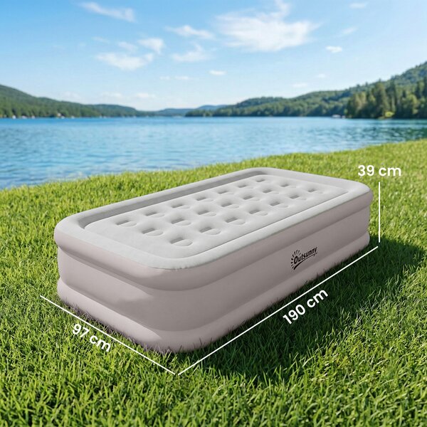 Outsunny Materasso gonfiabile con pompa integrata 190x97x39 cm, Kaki | Aosom Italy
