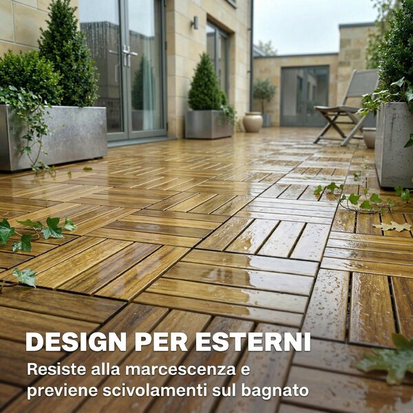 Outsunny Set 10 piastrelle da esterno in legno, 31x31 cm, Legno naturale | Aosom Italy
