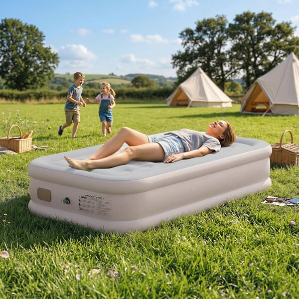 Outsunny Materasso gonfiabile con pompa integrata 190x97x39 cm, Kaki | Aosom Italy
