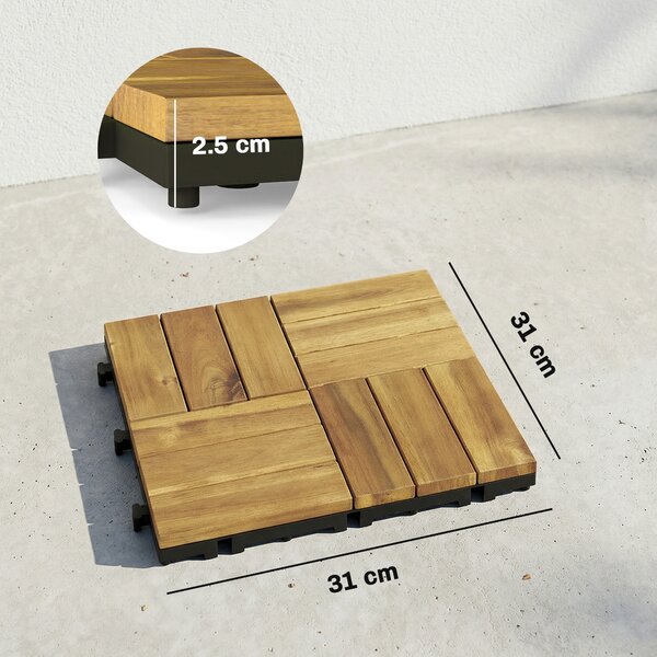 Outsunny Set 10 piastrelle da esterno in legno, 31x31 cm, Legno naturale | Aosom Italy