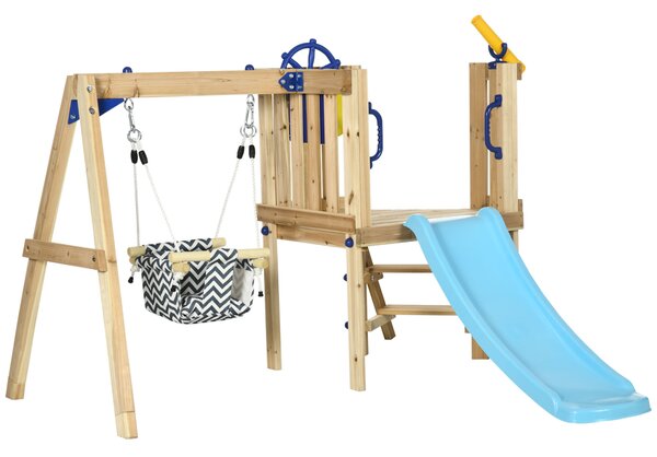 AIYAPLAY Altalena e scivolo legno con accessori, 18-48 mesi, Legno naturale | Aosom Italy