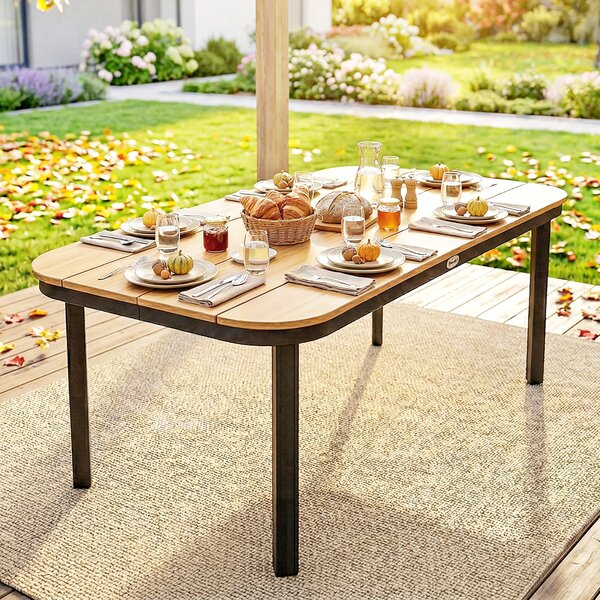 Outsunny Tavolo giardino 6 persone con piano a doghe WPC, 155x88x72 cm, Marrone | Aosom Italy