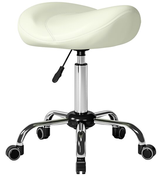 HOMCOM Sgabello a sella regolabile in PU per massaggi e spa, Crema | Aosom Italy
