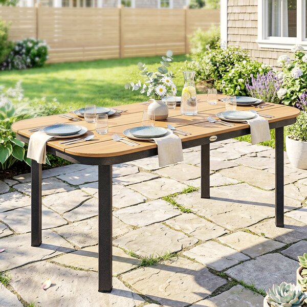 Outsunny Tavolo giardino 6 persone con piano a doghe WPC, 155x88x72 cm, Marrone | Aosom Italy